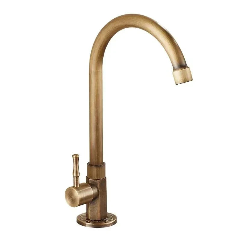 Antique Brass Swan Neck Kitchen Faucet