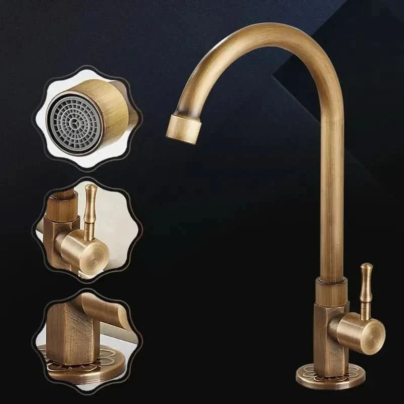 Antique Brass Swan Neck Kitchen Faucet