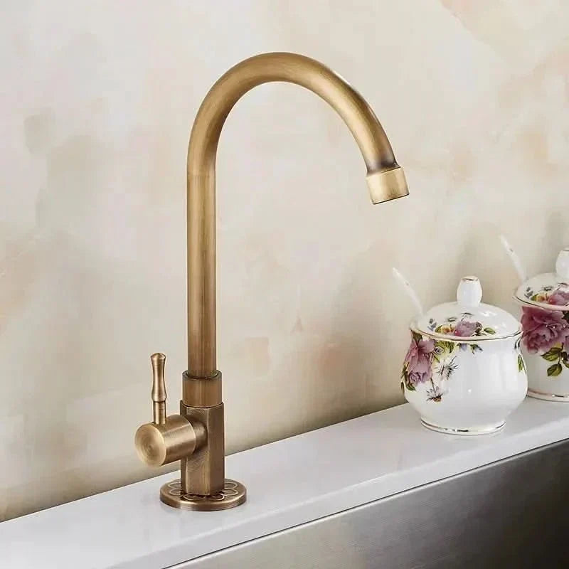 Antique Brass Swan Neck Kitchen Faucet