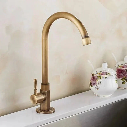 Antique Brass Swan Neck Kitchen Faucet