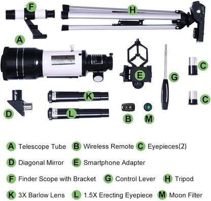 Astronomical Refractor Telescope with 70mm Aperture and Tripod