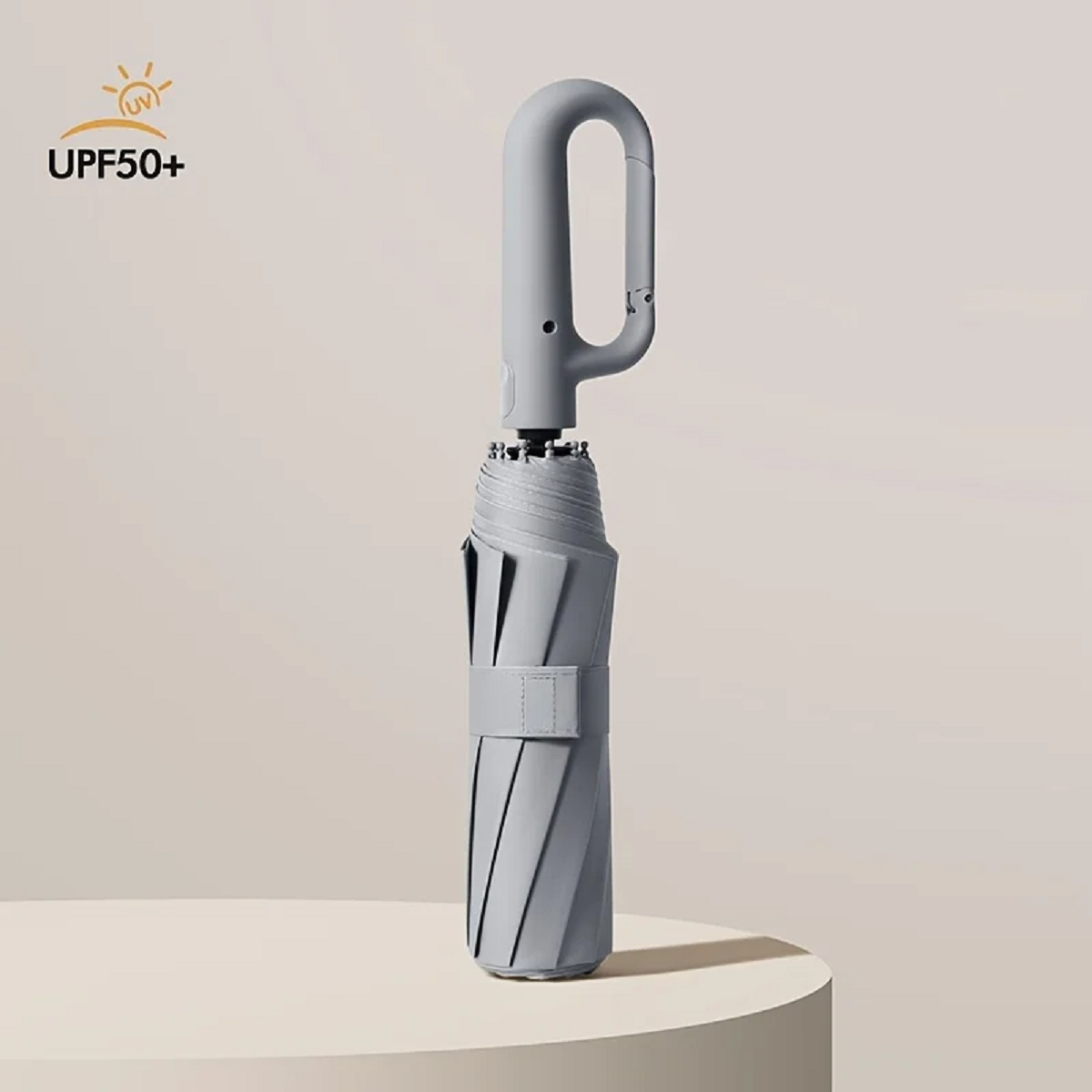 Automatic Reverse Folding Umbrella with Carabiner Handle and Reflective Trim