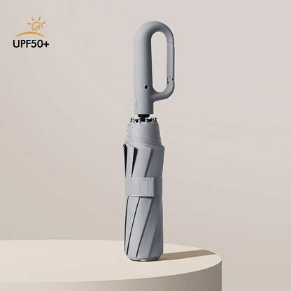 Automatic Reverse Folding Umbrella with Carabiner Handle and Reflective Trim