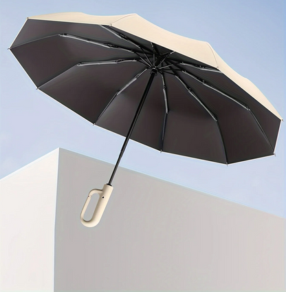 Automatic Reverse Folding Umbrella with Carabiner Handle and Reflective Trim