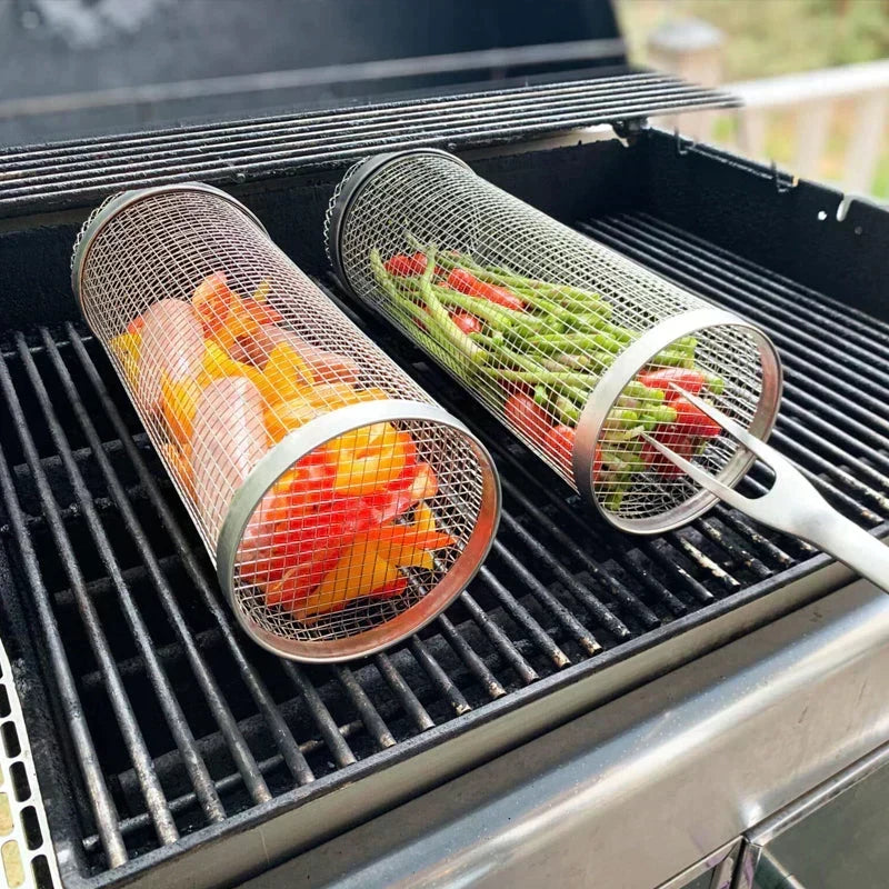 BBQ Grill Baskets Stainless Steel Set of 2 for Meat Fish Vegetables