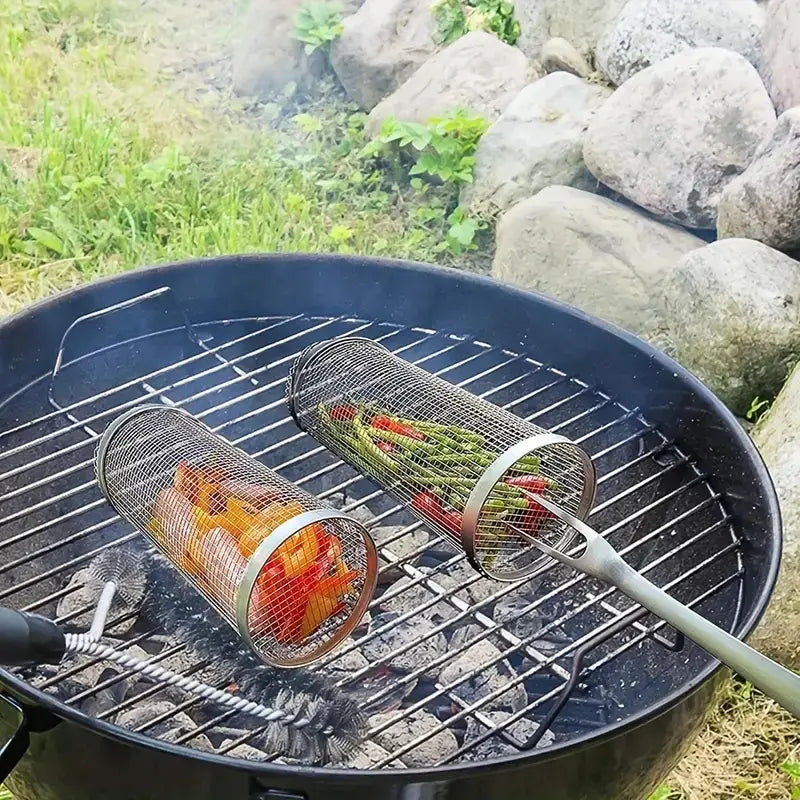 BBQ Grill Baskets Stainless Steel Set of 2 for Meat Fish Vegetables