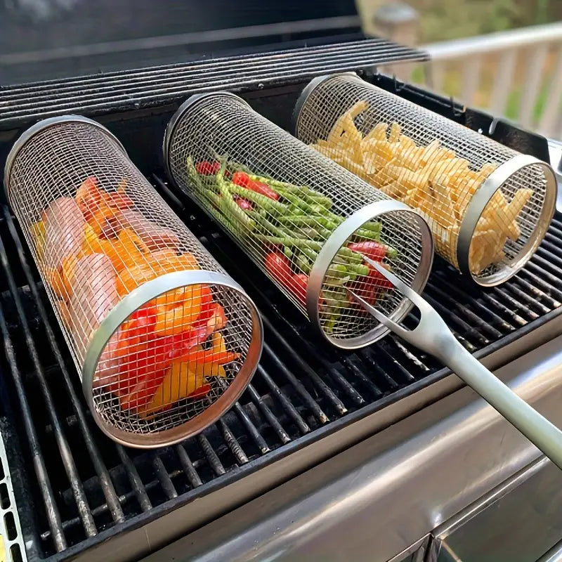 BBQ Grill Baskets Stainless Steel Set of 2 for Meat Fish Vegetables