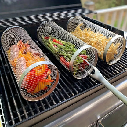 BBQ Grill Baskets Stainless Steel Set of 2 for Meat Fish Vegetables