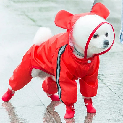 Bear Hood Full Body Waterproof Dog Raincoat with Reflective Trim