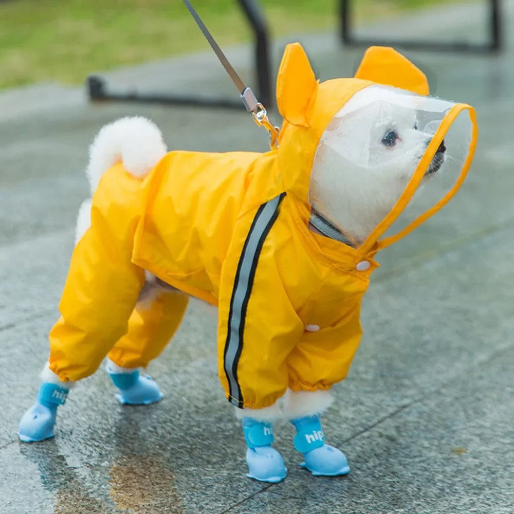 Bear Hood Full Body Waterproof Dog Raincoat with Reflective Trim