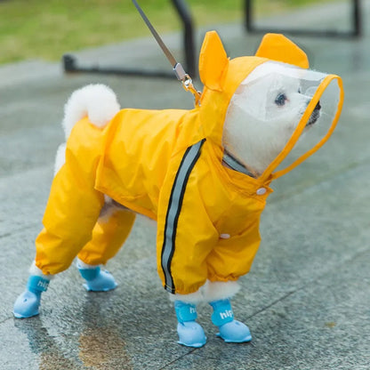 Bear Hood Full Body Waterproof Dog Raincoat with Reflective Trim