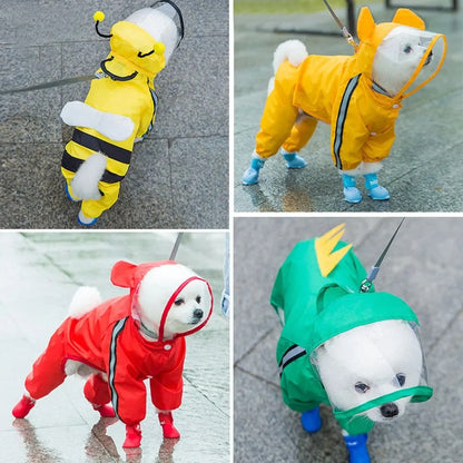 Bear Hood Full Body Waterproof Dog Raincoat with Reflective Trim