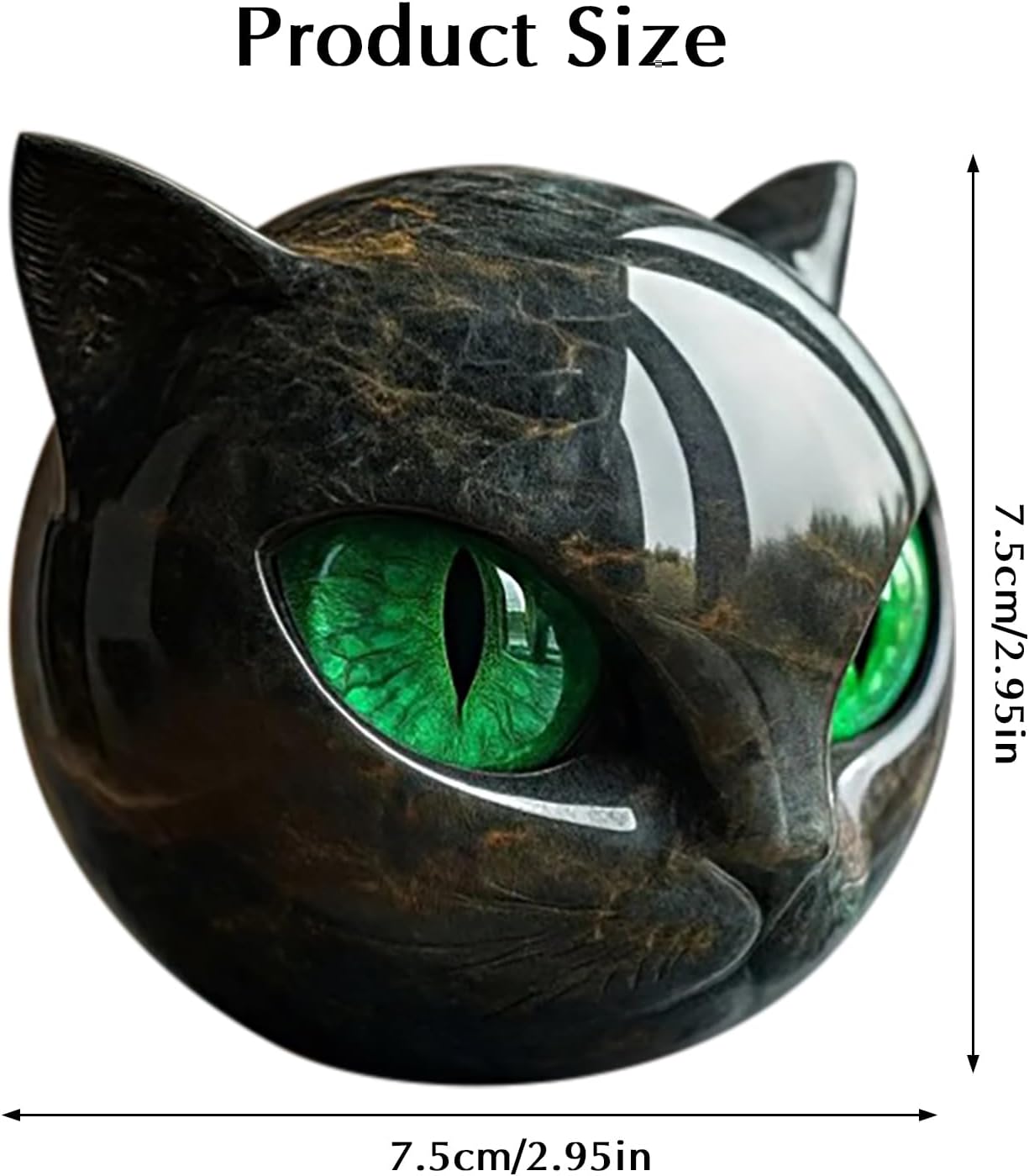 Black Cat Head Sculpture with Glossy Finish and Hypnotic Decorative Eyes