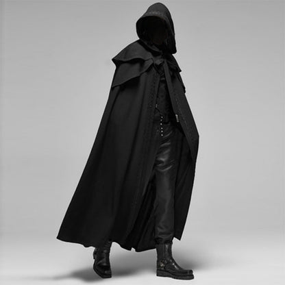 Black Velvet Hooded Gothic Cape for Cosplay and Costume Wear