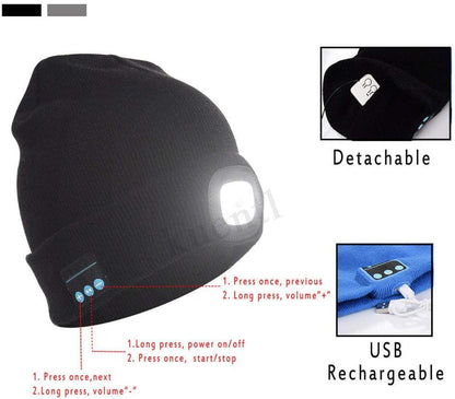 Bluetooth Beanie Hat LED Light Wireless Music Cap