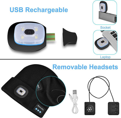 Bluetooth Beanie Hat with LED Light and Wireless Headphones