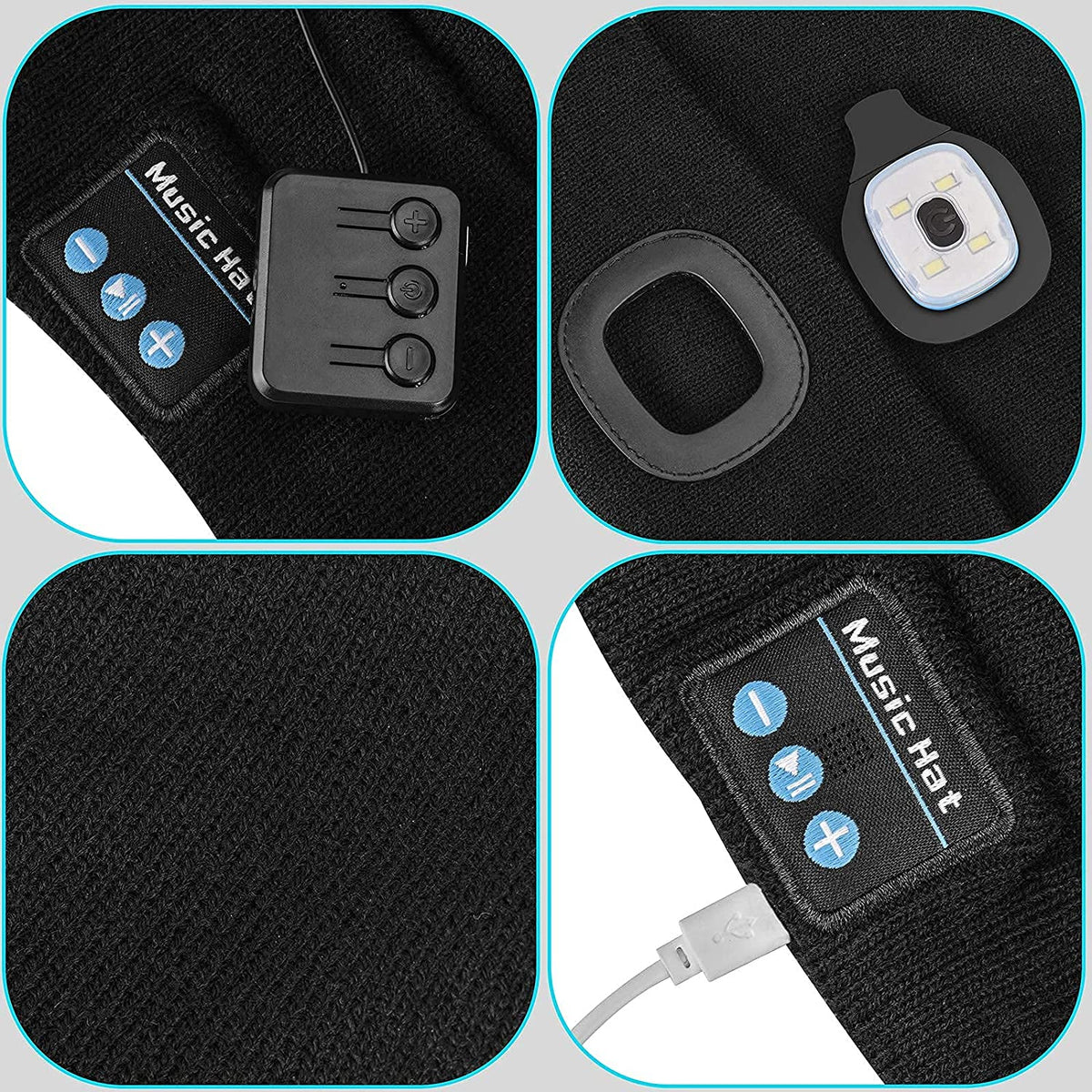 Bluetooth Beanie Hat with LED Light and Wireless Headphones