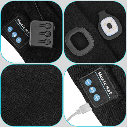 Bluetooth Beanie Hat with LED Light and Wireless Headphones