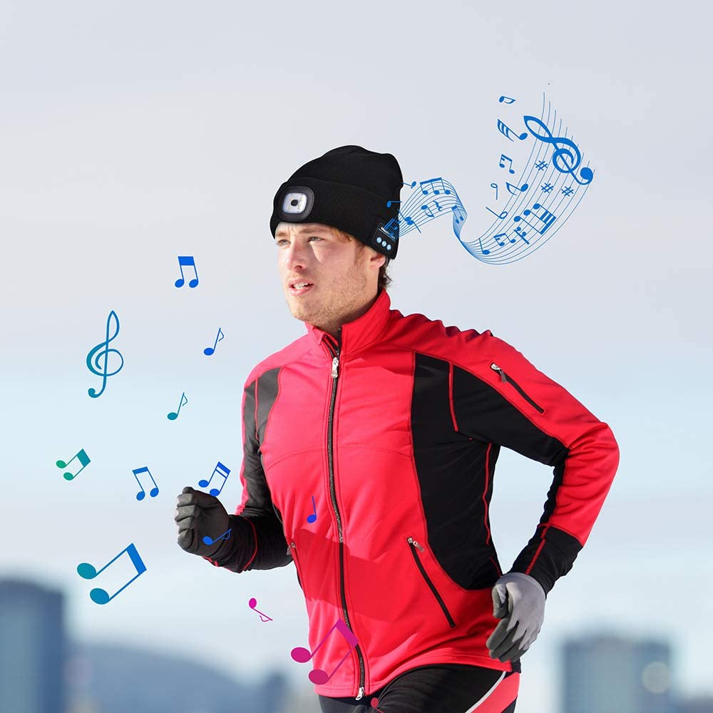 Bluetooth Beanie Hat with LED Light and Wireless Headphones