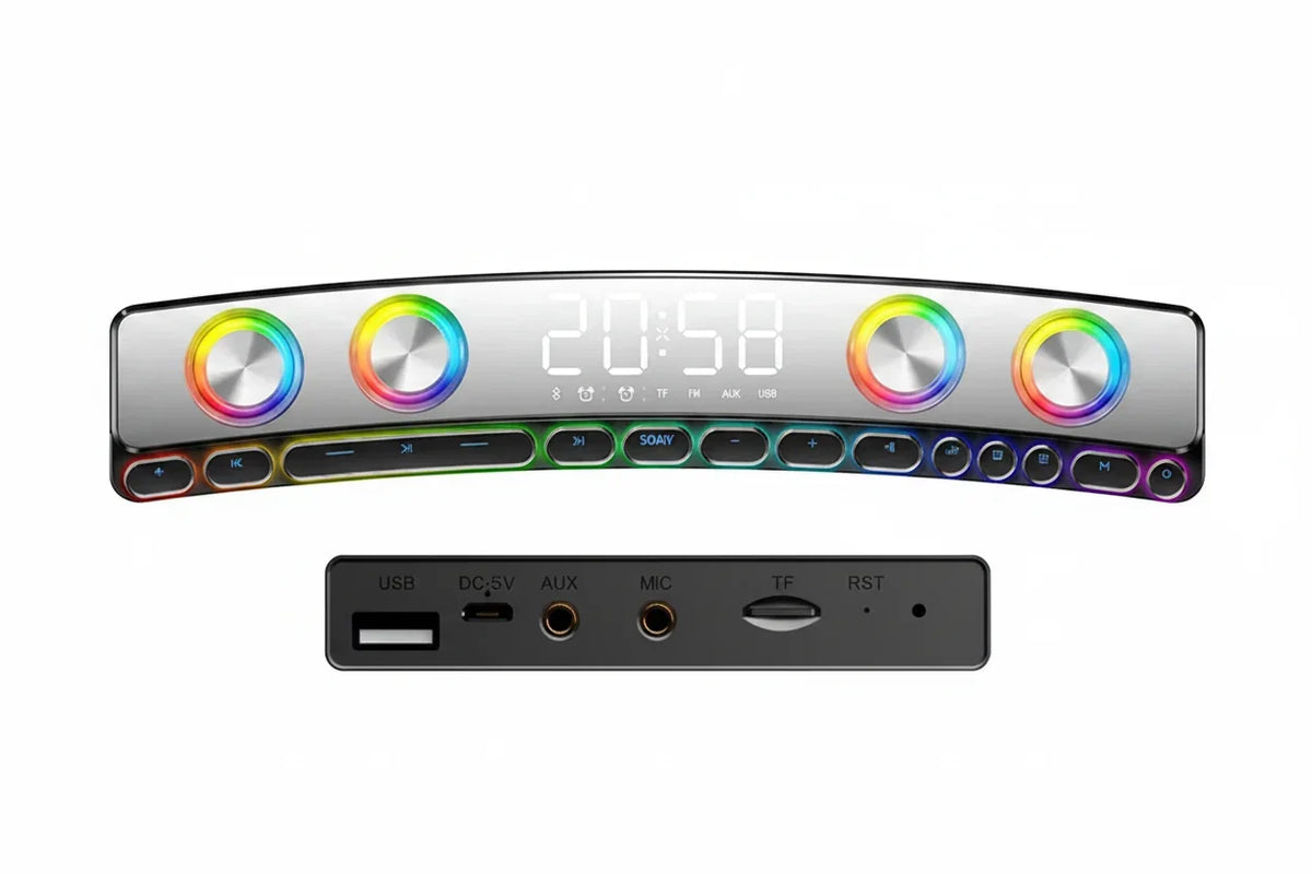 Bluetooth Gaming Speaker with RGB Lights and Clock