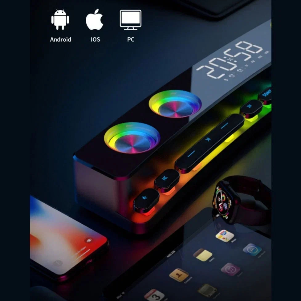 Bluetooth Gaming Speaker with RGB Lights and Clock