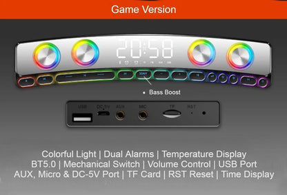 Bluetooth Gaming Speaker with RGB Lights and Clock