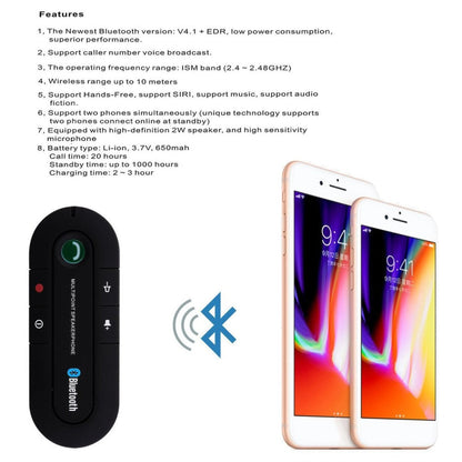 Bluetooth Hands Free Car Speakerphone with Visor Clip