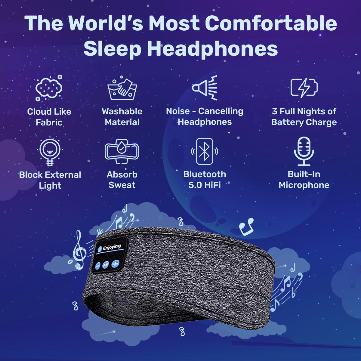 Bluetooth Sleep Headband Headphones with Soft Headband