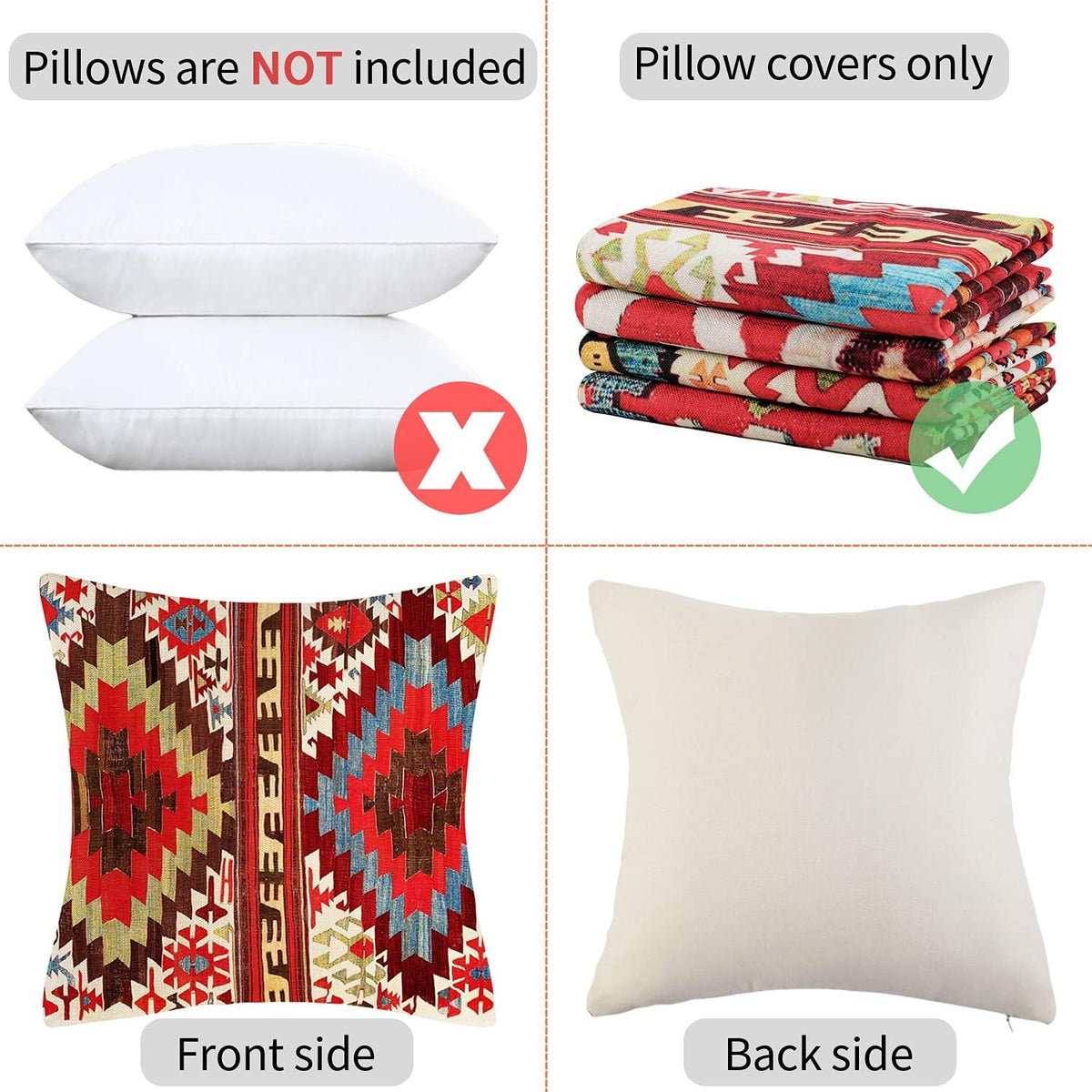 Boho Mandala Linen Throw Pillow Cover with Zipper
