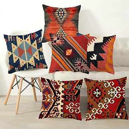 Boho Mandala Linen Throw Pillow Cover with Zipper
