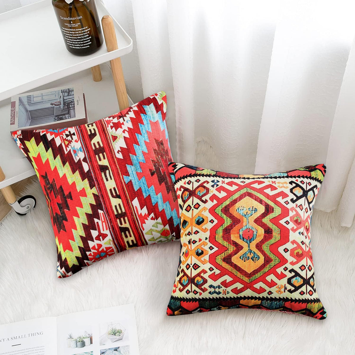 Boho Mandala Linen Throw Pillow Cover with Zipper
