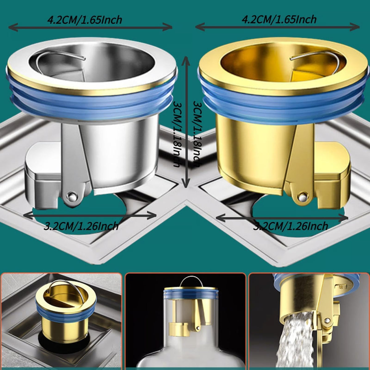 Brass Floor Drain Core with Odor Seal and Hair Strainer