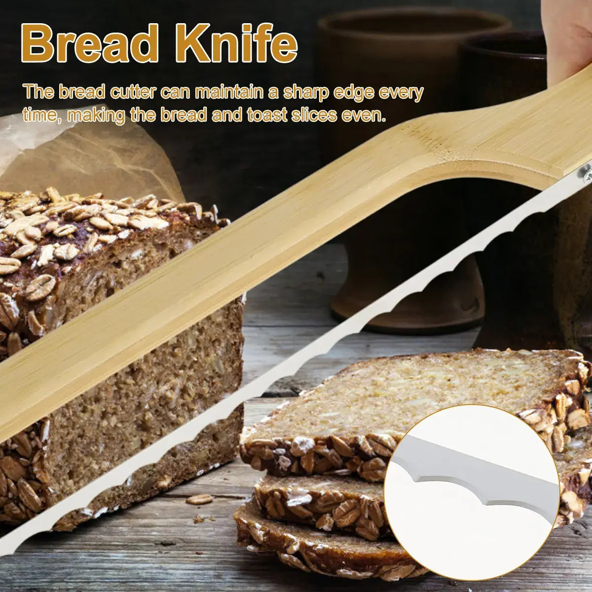 Bread Knife Serrated Stainless Steel Blade Wooden Handle