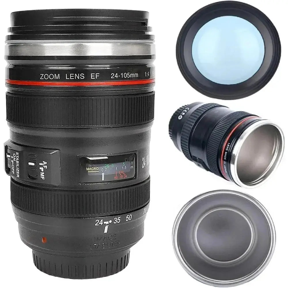 Camera Lens Style Travel Mug with Stainless Steel Interior