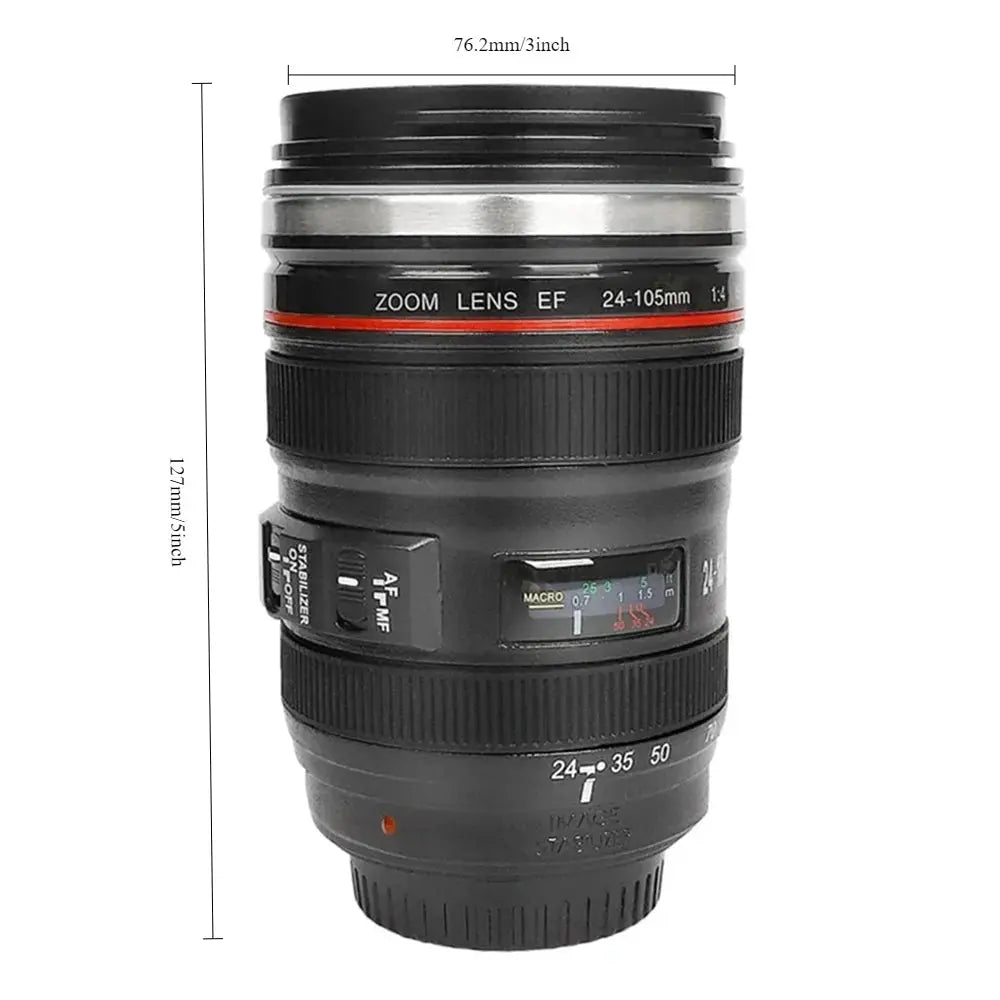 Camera Lens Style Travel Mug with Stainless Steel Interior