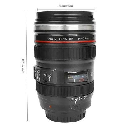 Camera Lens Style Travel Mug with Stainless Steel Interior