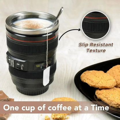 Camera Lens Style Travel Mug with Stainless Steel Interior