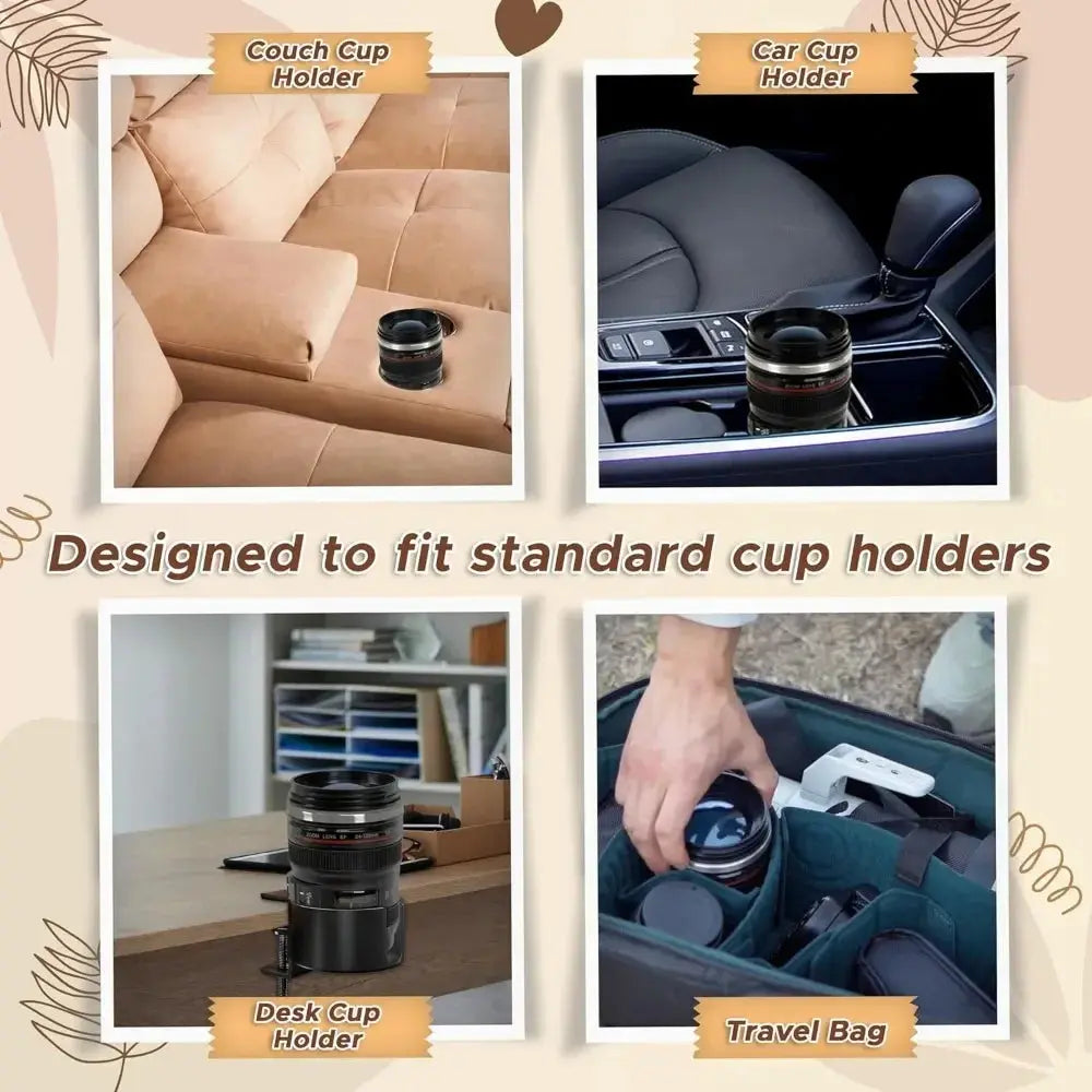 Camera Lens Style Travel Mug with Stainless Steel Interior