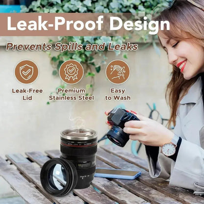 Camera Lens Style Travel Mug with Stainless Steel Interior