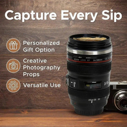 Camera Lens Style Travel Mug with Stainless Steel Interior