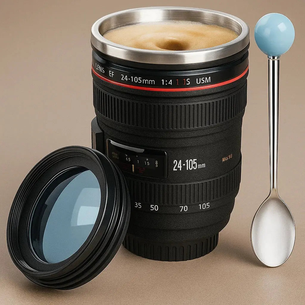 Camera Lens Style Travel Mug with Stainless Steel Interior