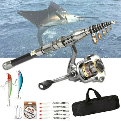 Carbon Fiber Telescopic Fishing Rod and Reel Combo with Carry Bag