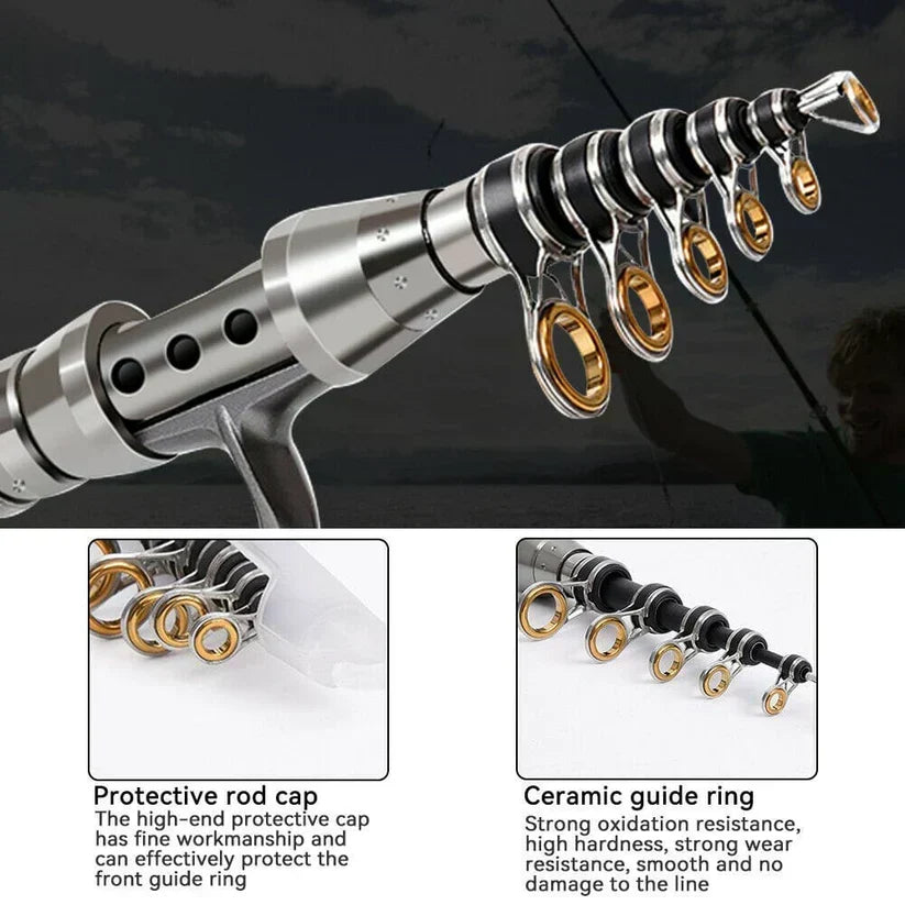 Carbon Fiber Telescopic Fishing Rod and Reel Combo with Carry Bag