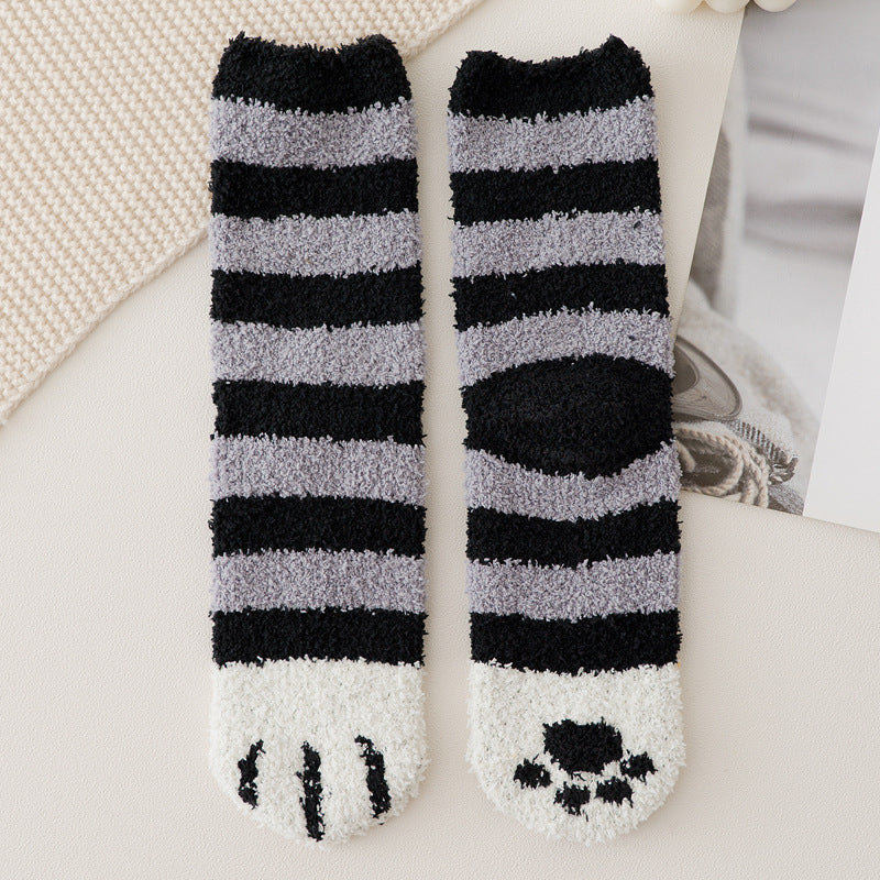 Cat Paw Coral Fleece Socks