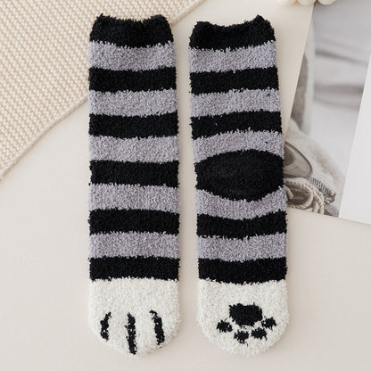 Cat Paw Coral Fleece Socks