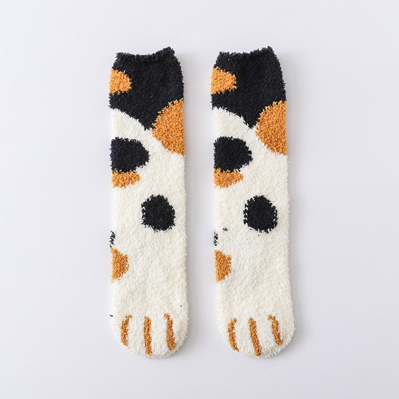 Cat Paw Coral Fleece Socks