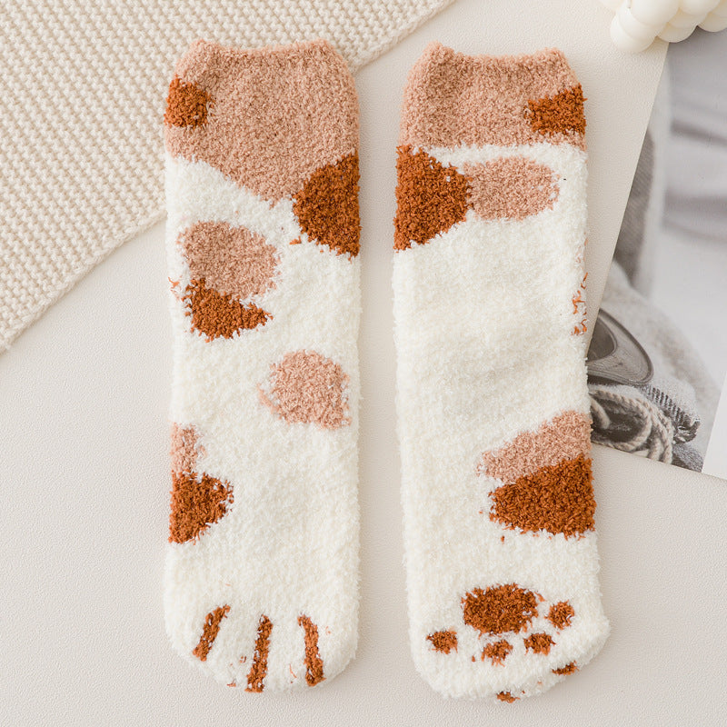 Cat Paw Coral Fleece Socks