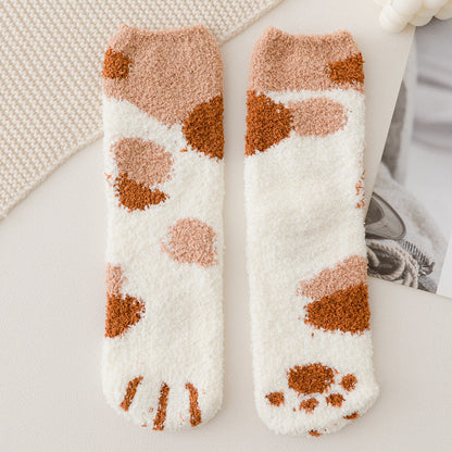 Cat Paw Coral Fleece Socks