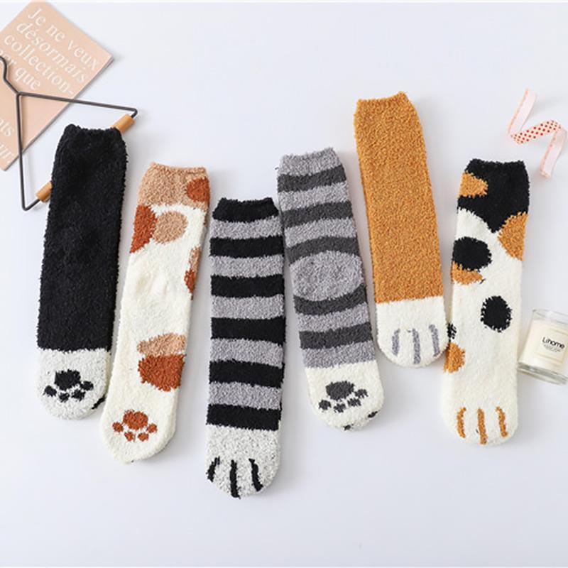 Cat Paw Coral Fleece Socks