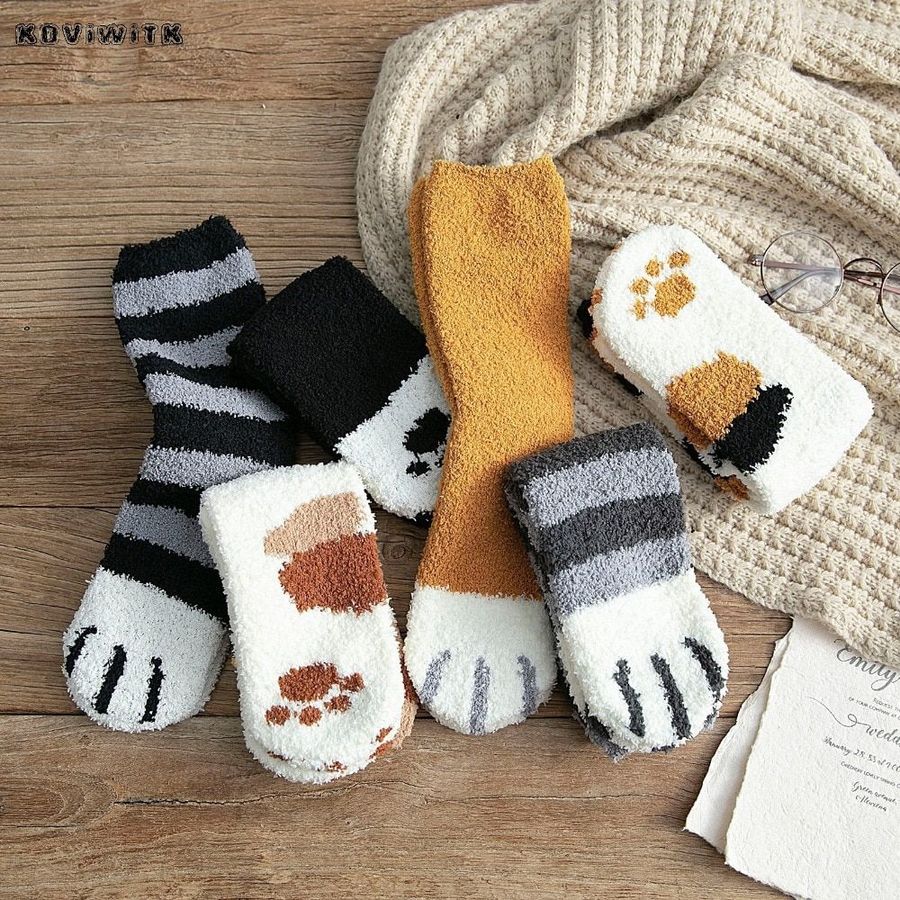 Cat Paw Coral Fleece Socks